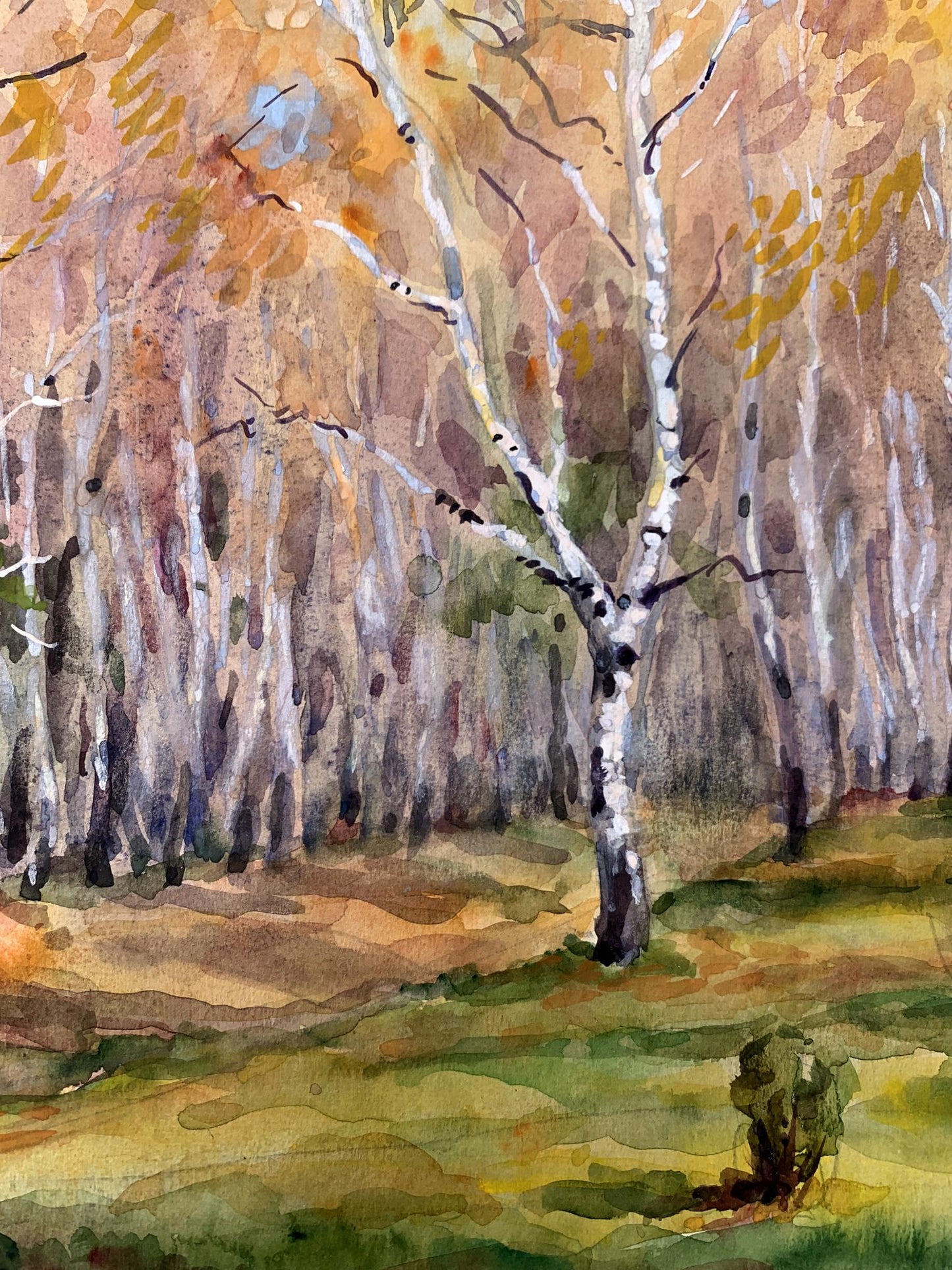 Watercolor painting Autumn birch forest Unknown artist