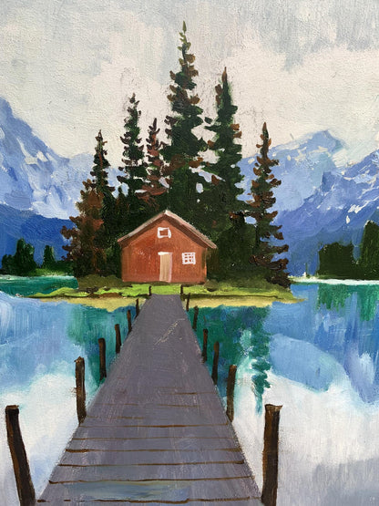 Oil painting Hut on the lake Unknown artist