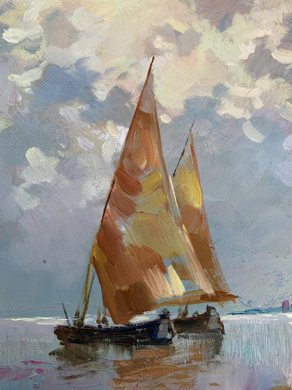 OIl painting Two sailboats at sea Yuriy Suprunchuk