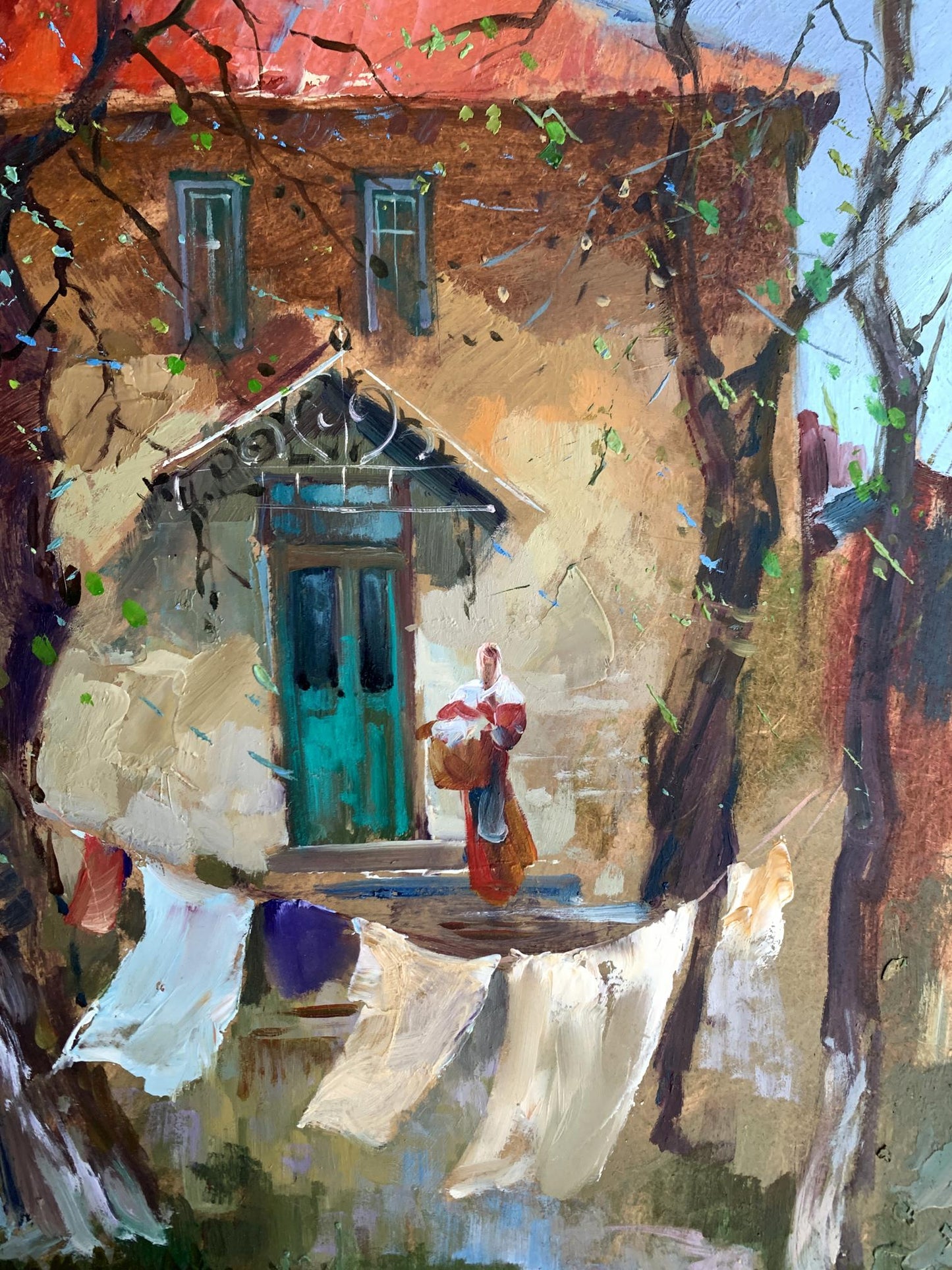 OIl painting A light breeze in the yard Yuriy Suprunchuk