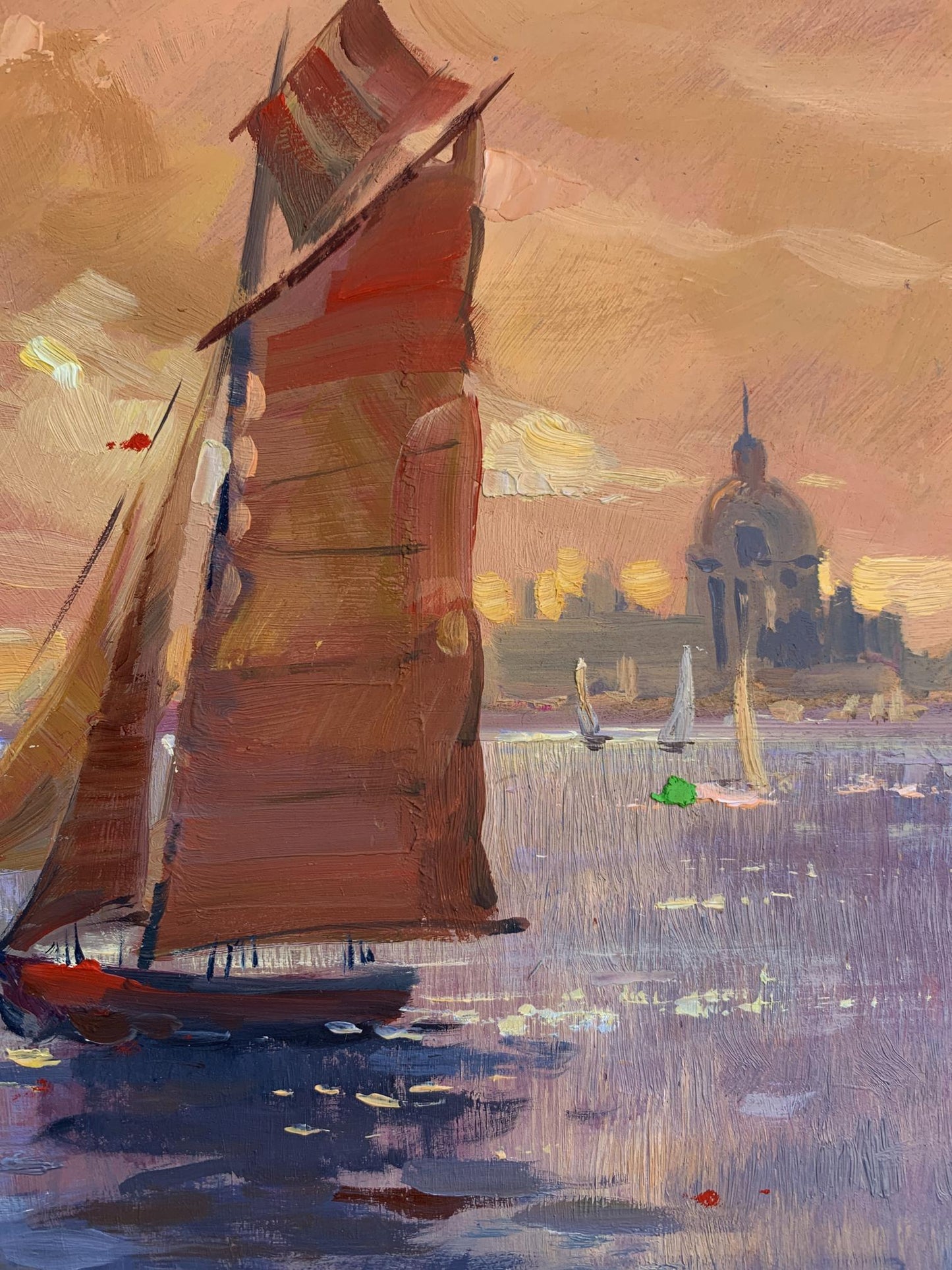 OIl painting Evening sailing on a sailboat at sea Yuriy Suprunchuk