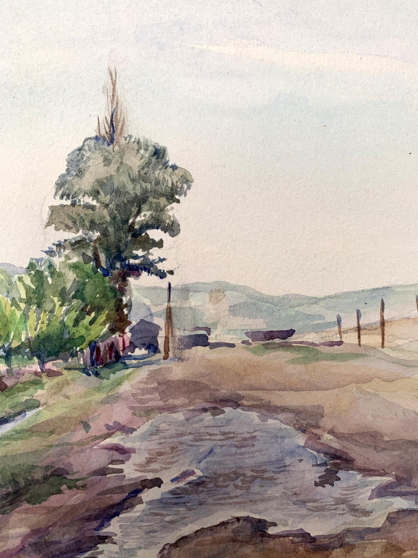 Watercolor painting Road in the field Unknown artist