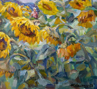 Oi painting Among the sunflowers Kovalenko Ivan Mikhailovich
