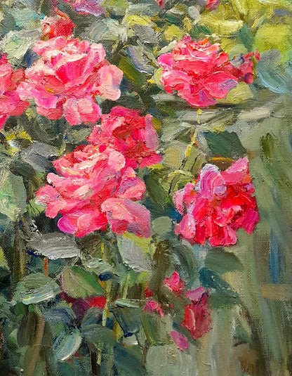 Oi painting Red rose bush Ivan Kovalenko