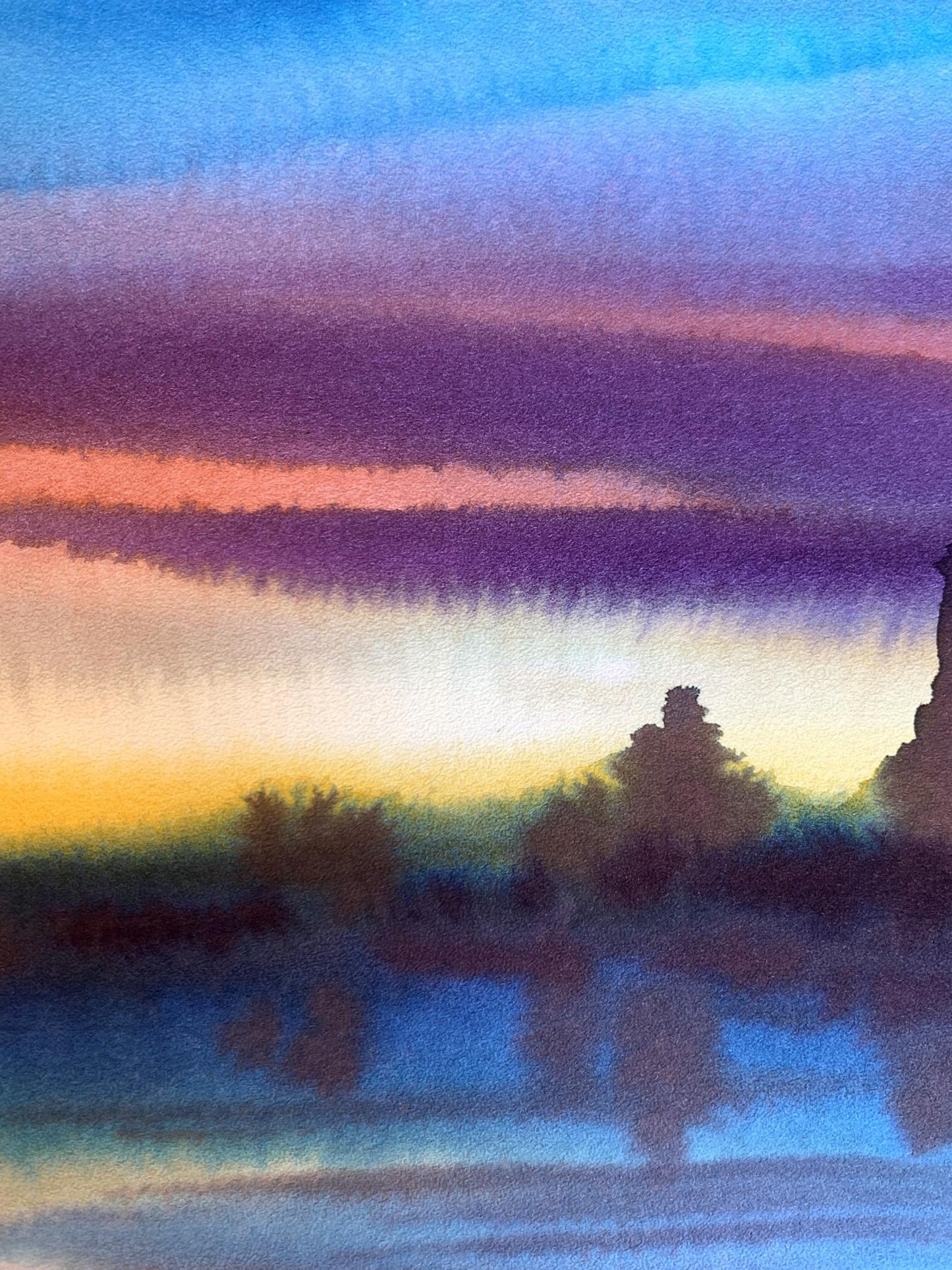 Watercolor painting Sunset on the river Svetlana Gramm