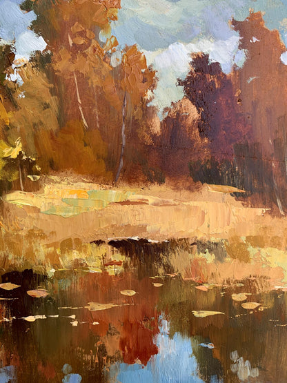 OIl painting Golden autumn and gentle river Yuriy Suprunchuk