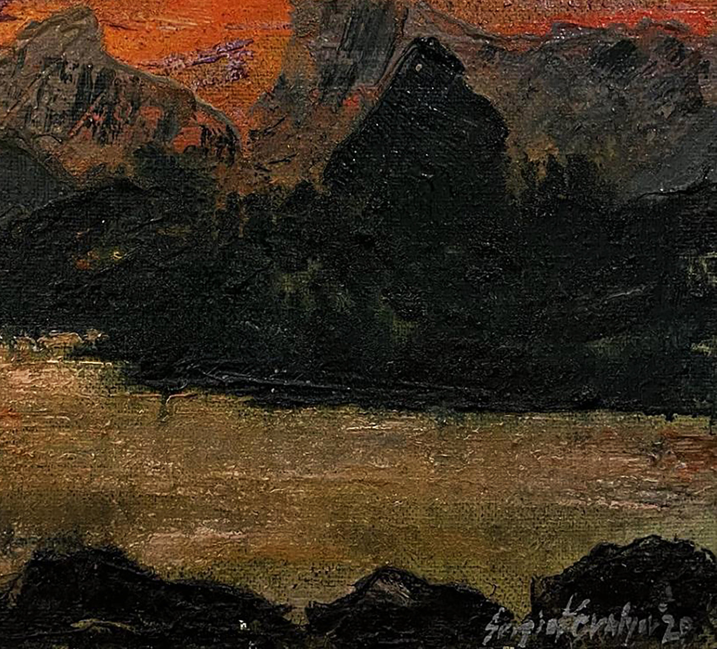 Oil painting Sunset and mountains Serhiy Kovalev