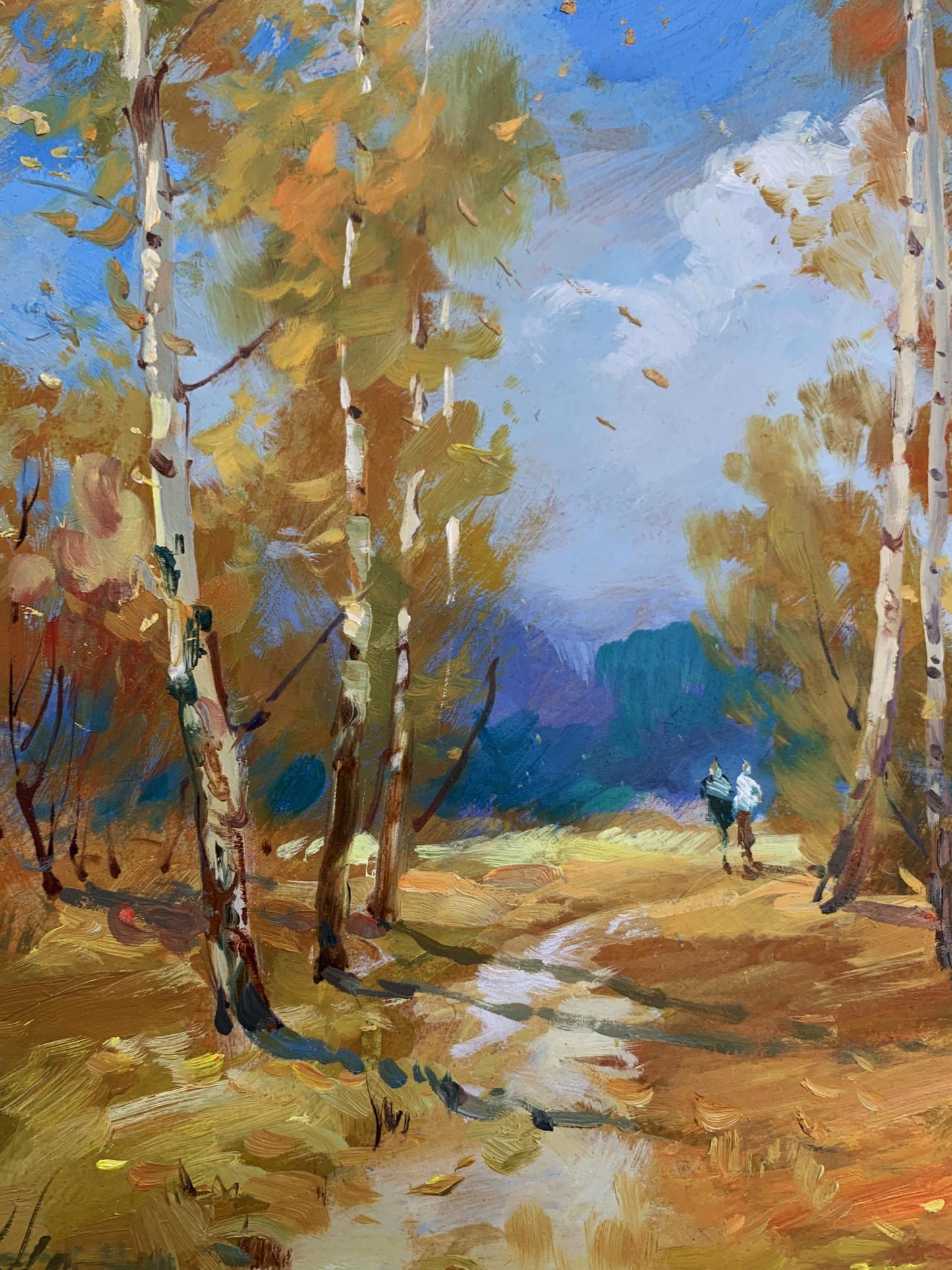 OIl painting Jogging through the autumn forest Yuriy Suprunchuk