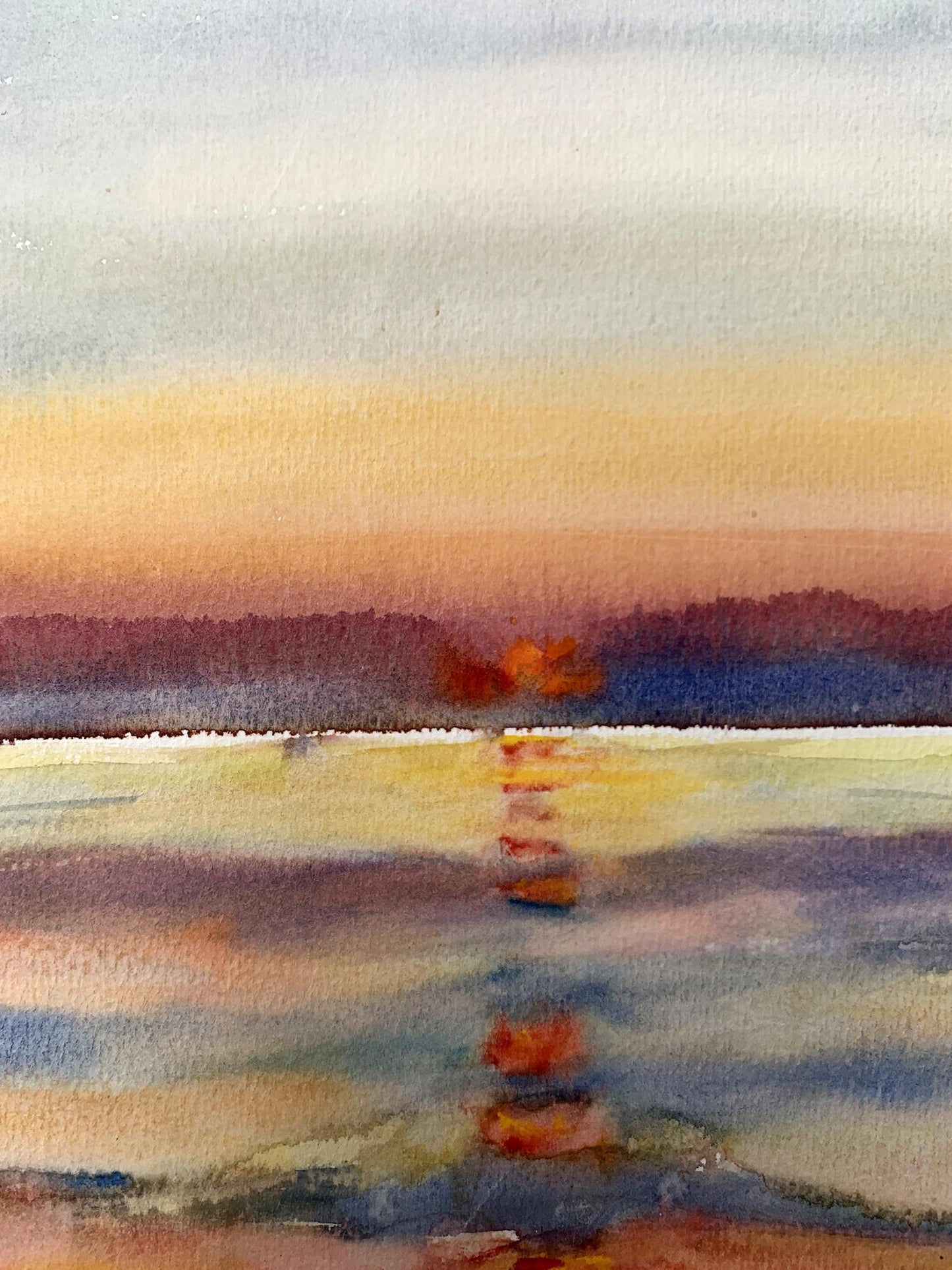 Watercolor painting Reflection of the sun in the sea Unknown artist