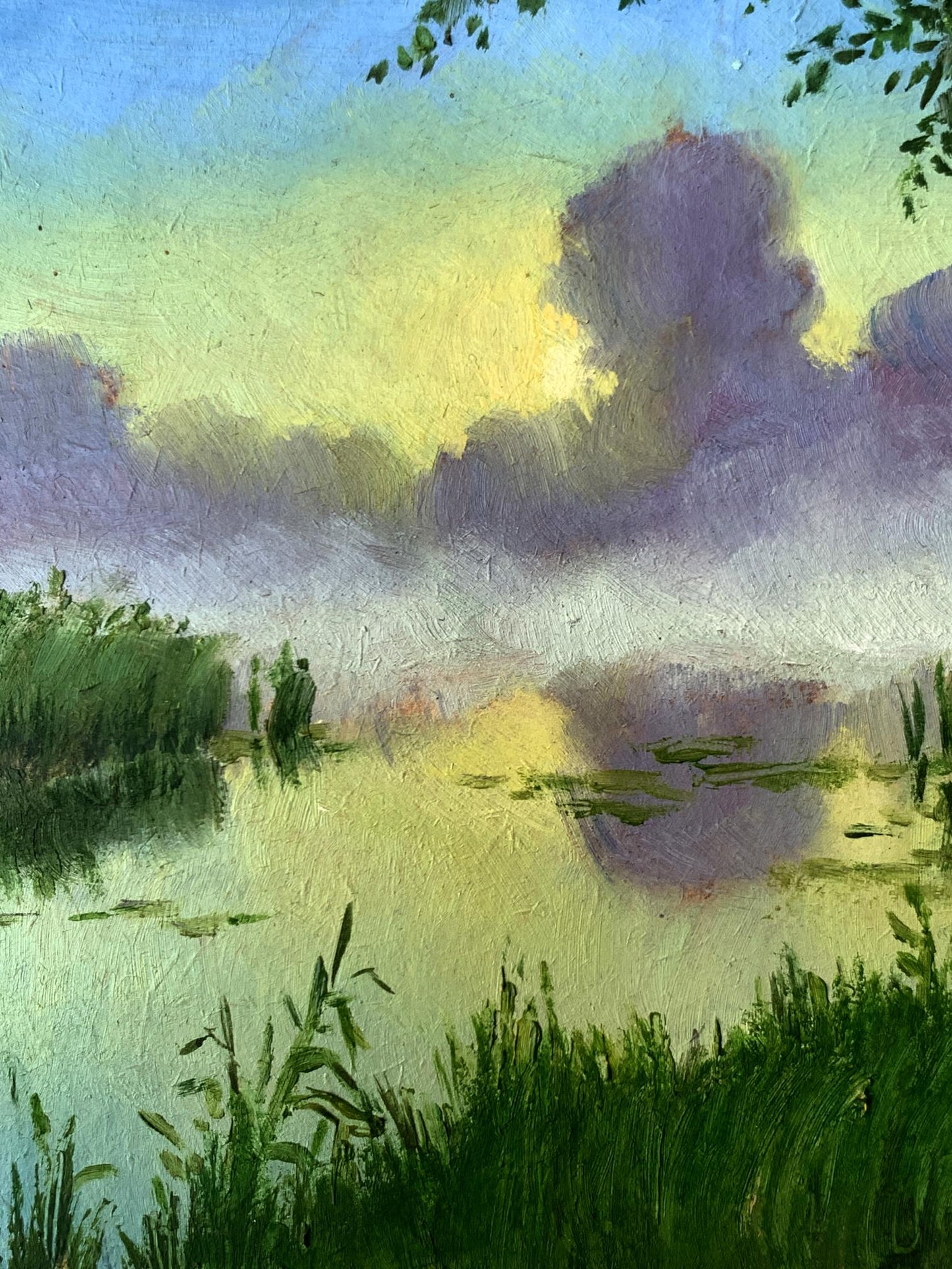 Oil painting Fog over the river