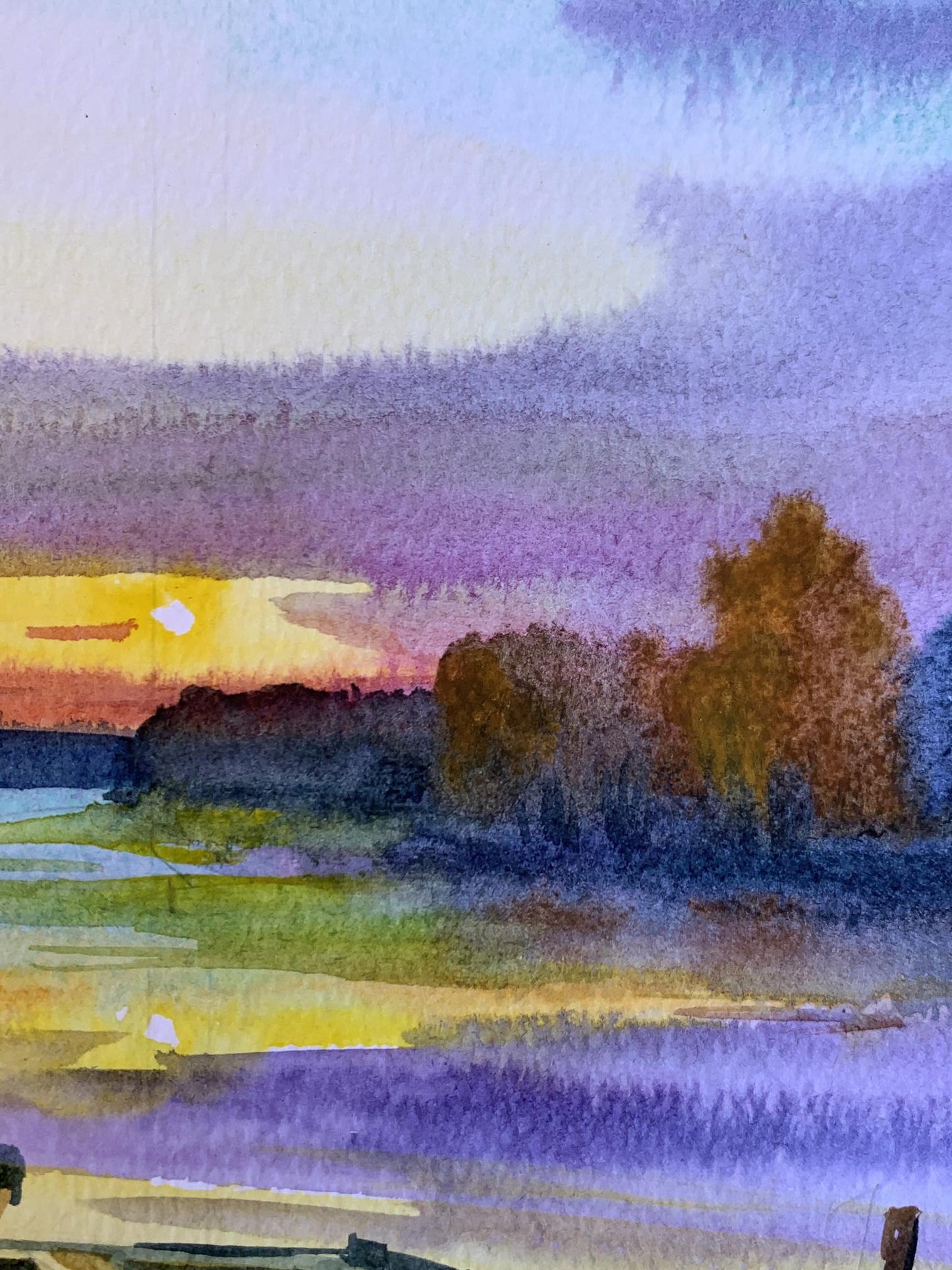 Watercolor painting Boats and sunset Svetlana Gramm