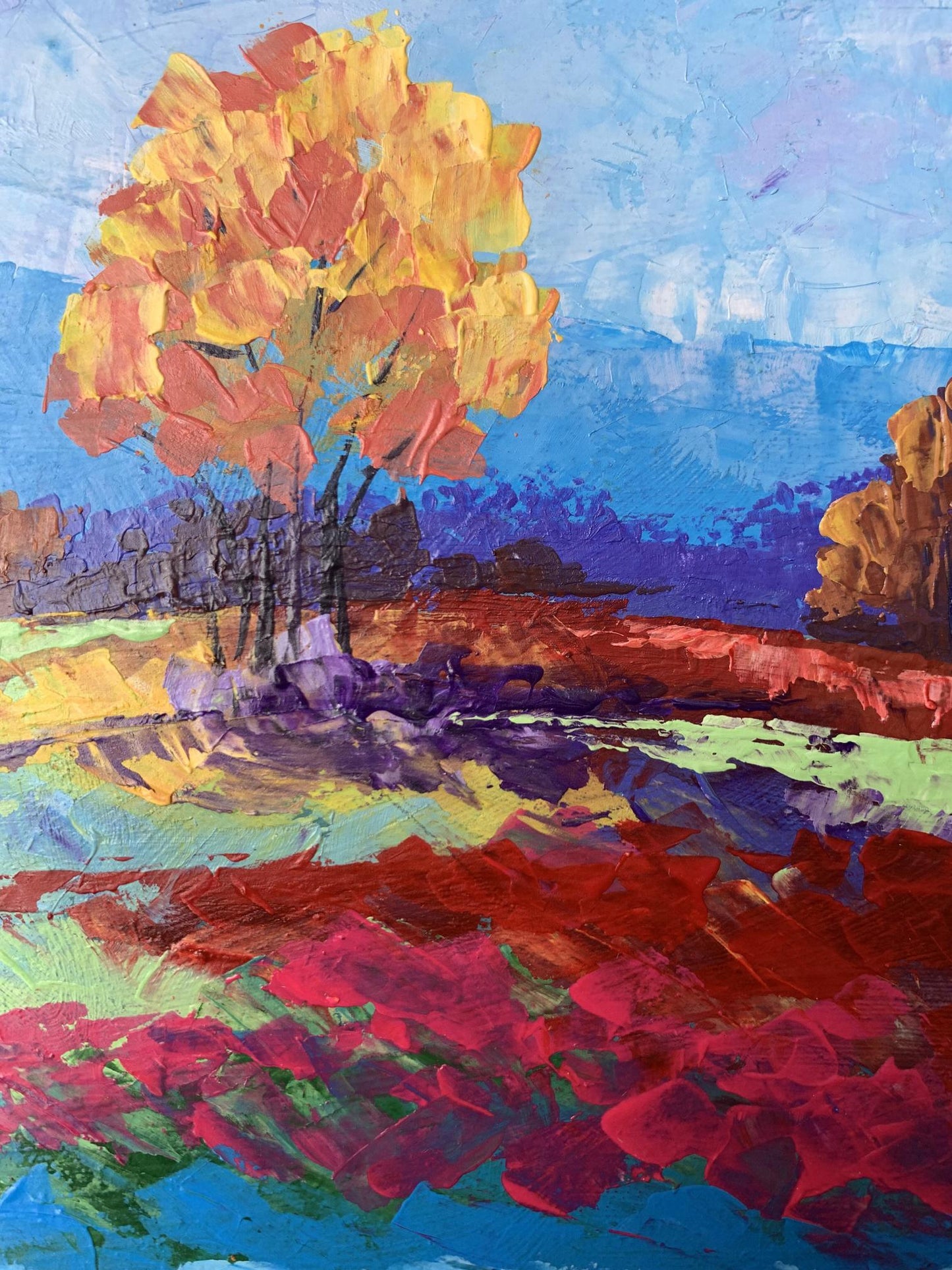 Oil painting Autumn lonely tree V. Zadorozhnya