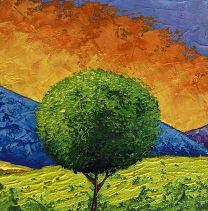 Oil painting Summer sunset over flowering slopes V. Zadorozhnya