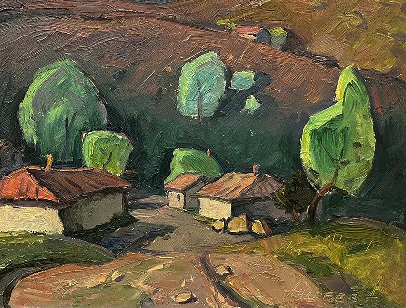 Oil painting Houses in a small village Oleksandr Andreev