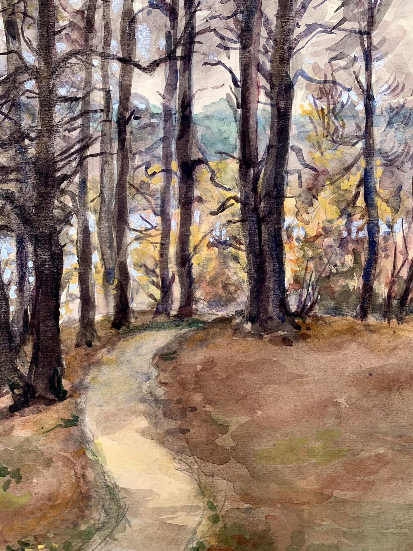 Watercolor painting Path in the autumn forest O. Umansky