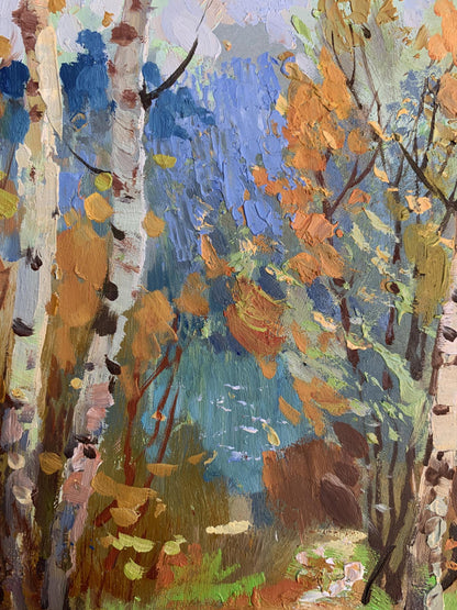 OIl painting Autumn birch grove Yuriy Suprunchuk