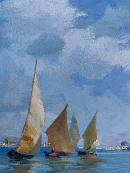 OIl painting Sailboats at sea Yuriy Suprunchuk