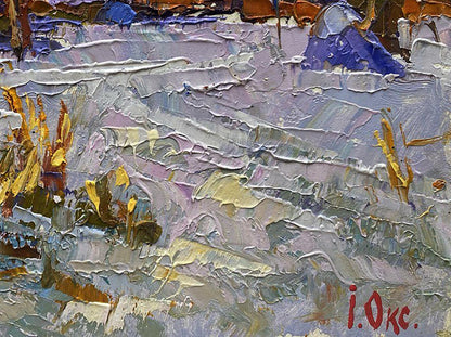 Oil painting Village in winter Oksana Ivanyuk