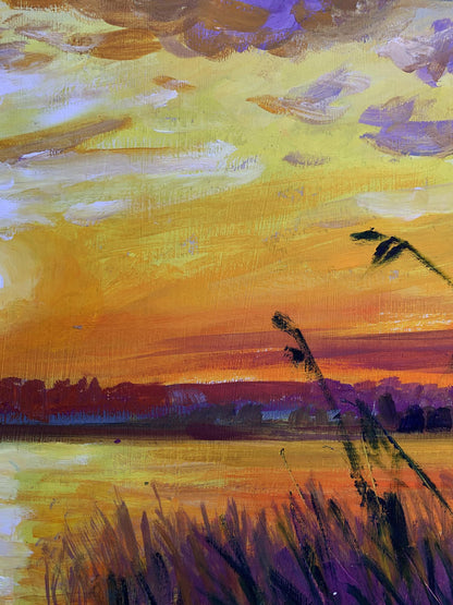 Oil painting Enchanting sunset over the river Valentina Simashchuk