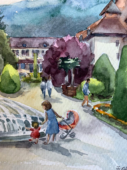 Watercolor painting Joy at the fountain Svetlana Gramm