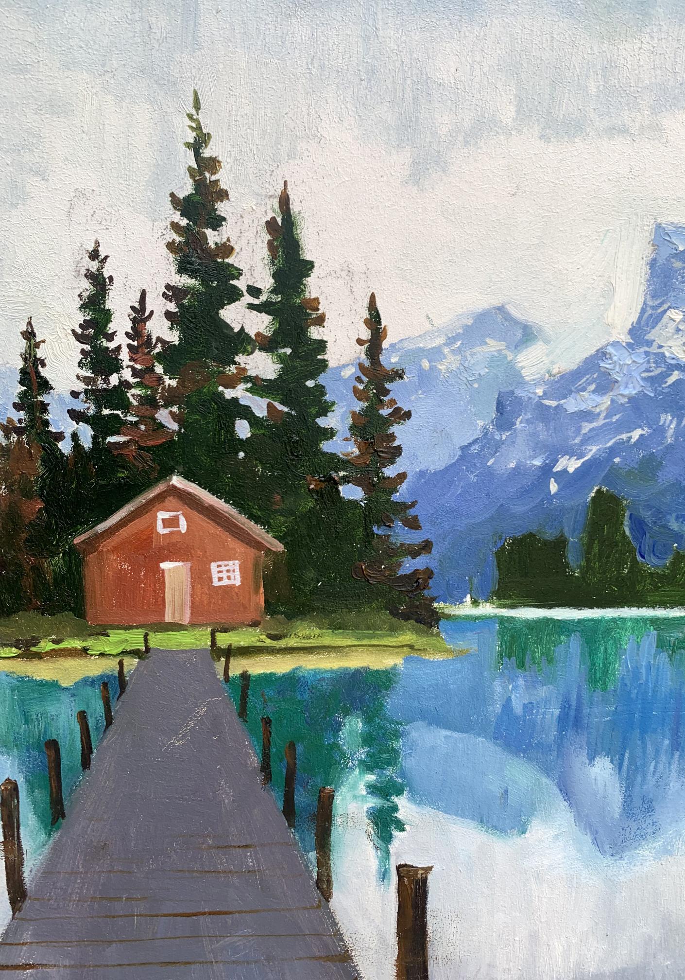 Oil painting Hut on the lake Unknown artist