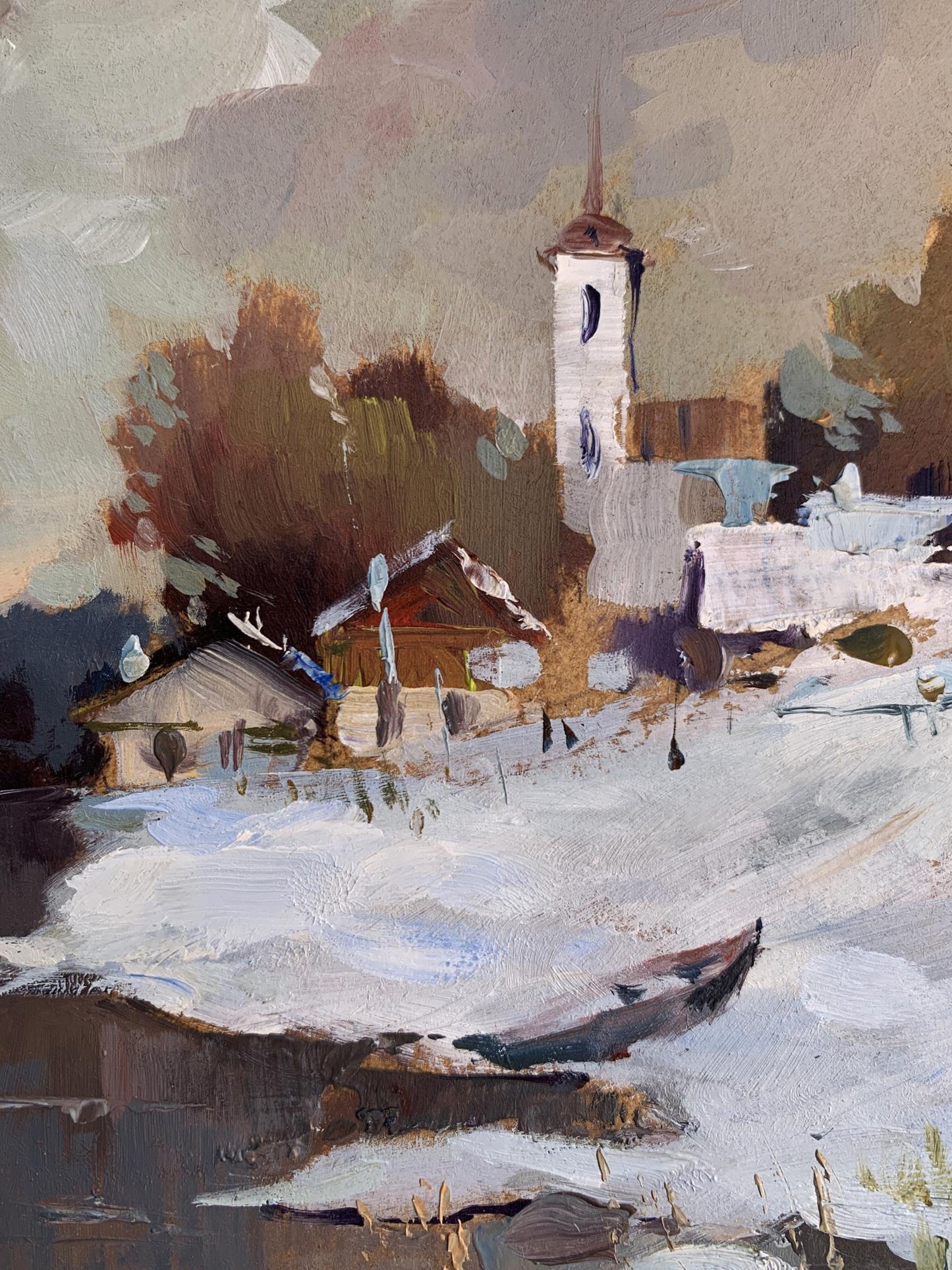 OIl painting Winter evening Yuriy Suprunchuk