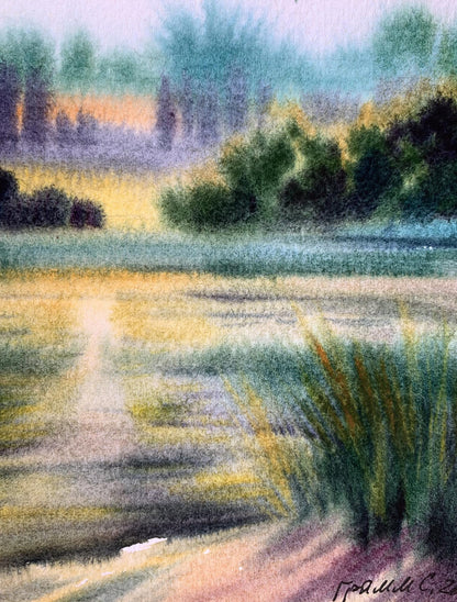 Pastel painting Reflection of the sun in the river Svetlana Gramm