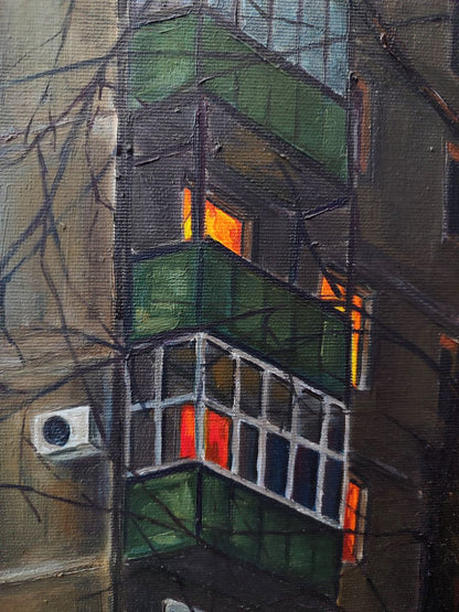 Oil painting City night house Oksana Sklym