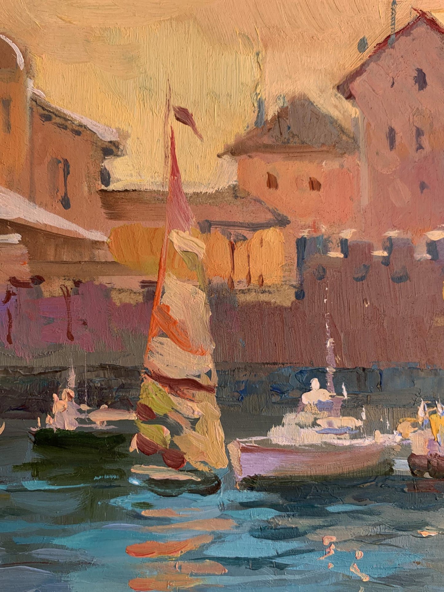 OIl painting Evening at the yacht club Yuriy Suprunchuk