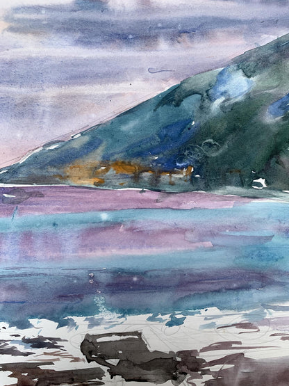 Watercolor painting The sun behind the clouds Unknown artist