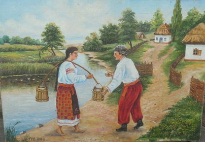 Oil painting Village Unknown artist