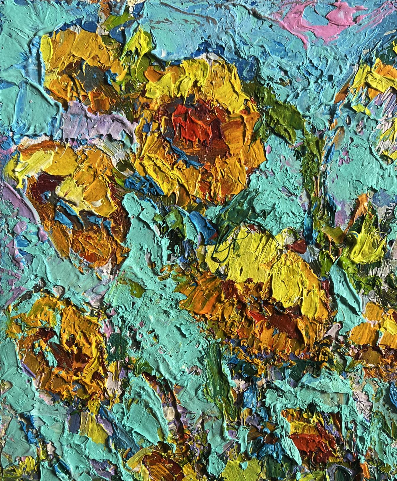 Oil painting Sunflowers in the field Oksana Ivanyuk