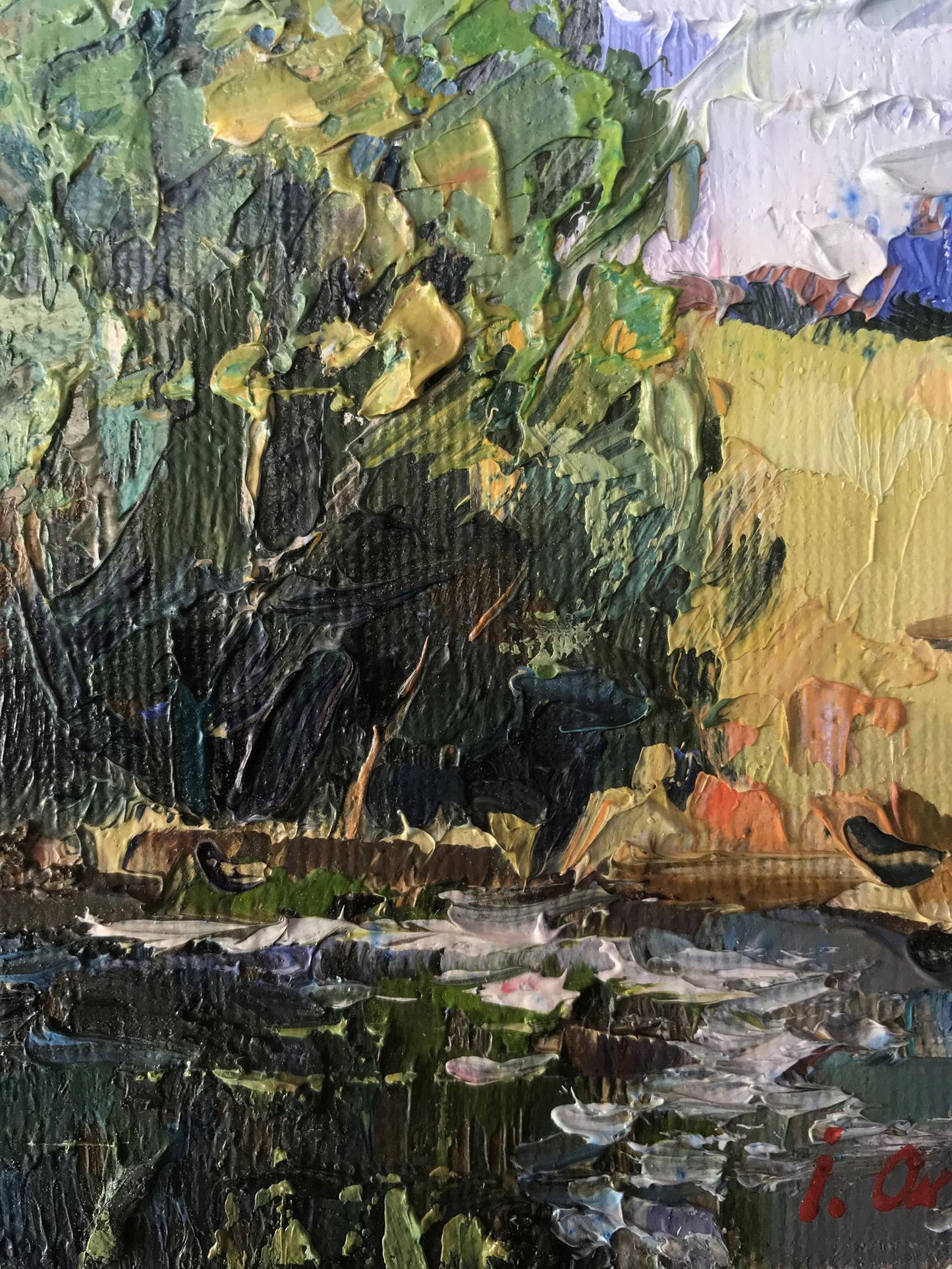 Oksana Ivanyuk's oil painting captures a secluded forest lake