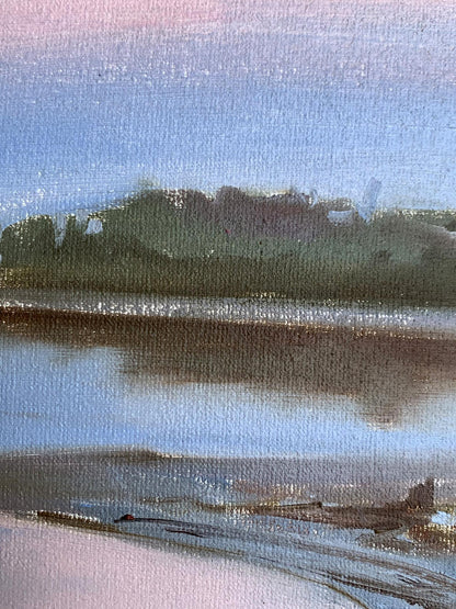 Oil painting Flooded river bank Unknown artist