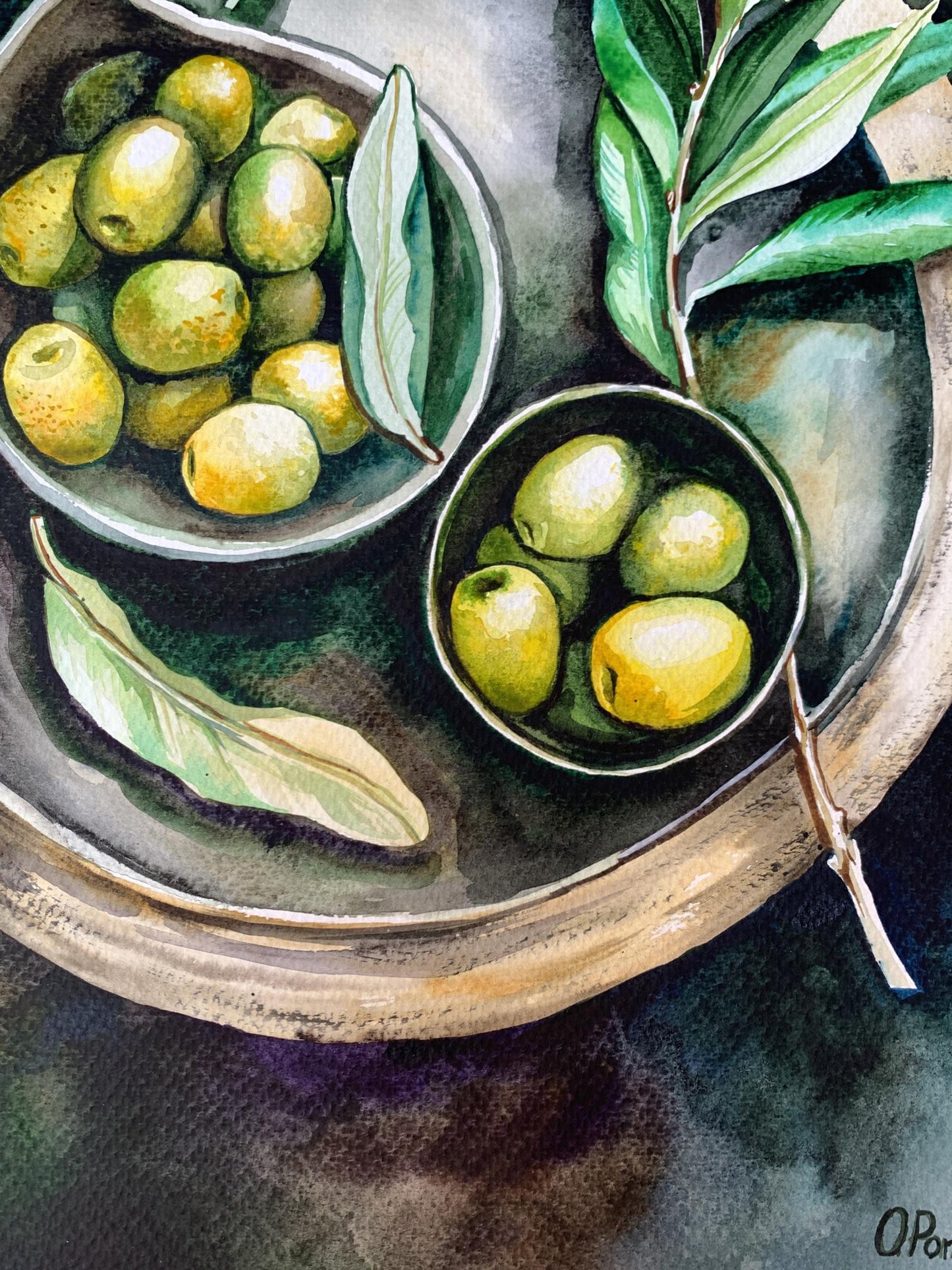 Watercolor painting Olive Olga Ponomaryva