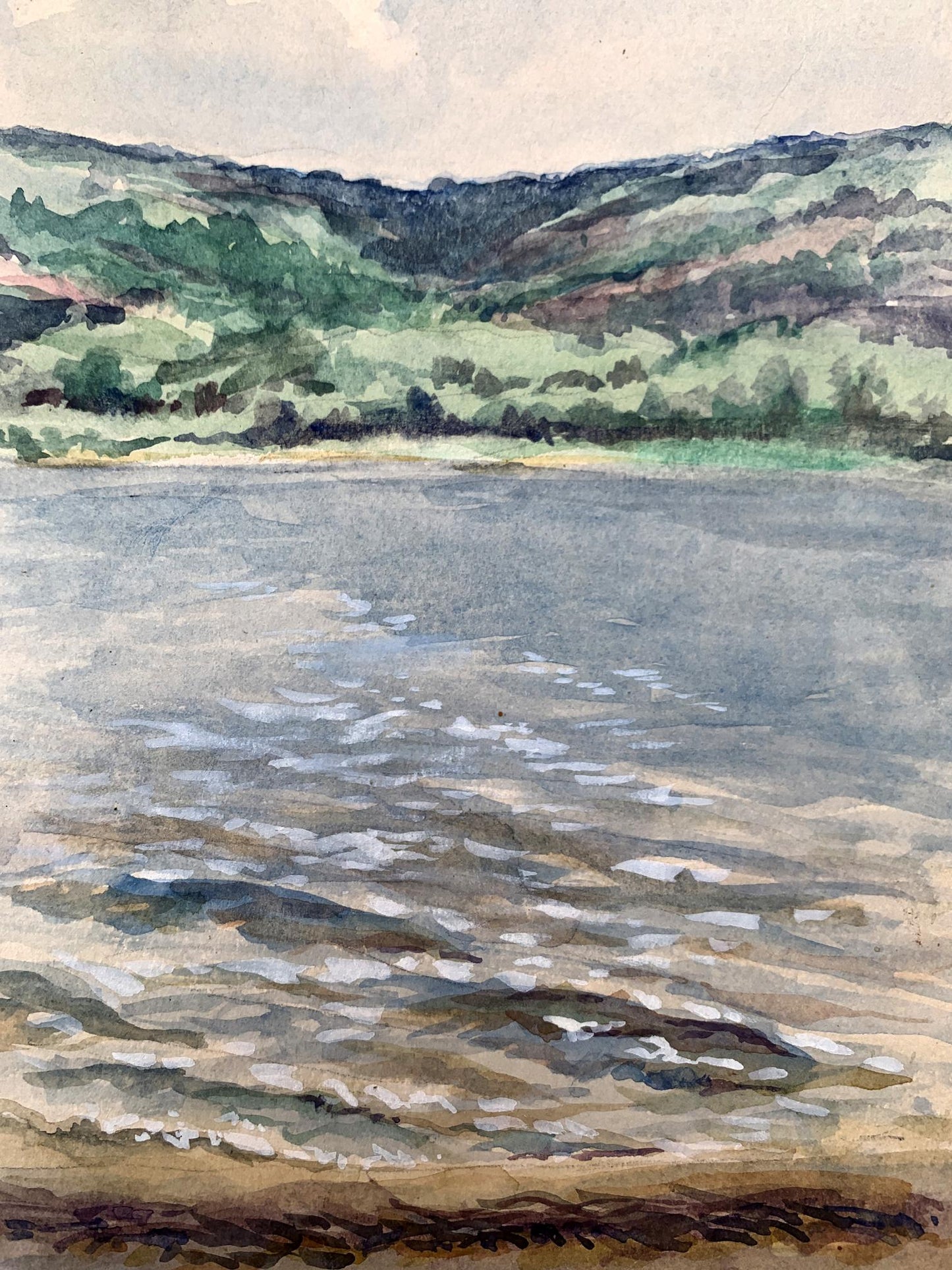 Watercolor painting On the river bank O. Umansky