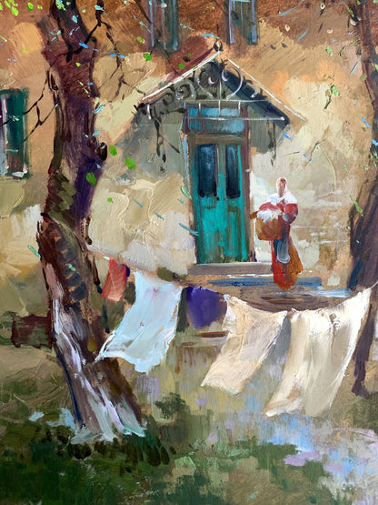 OIl painting A light breeze in the yard Yuriy Suprunchuk