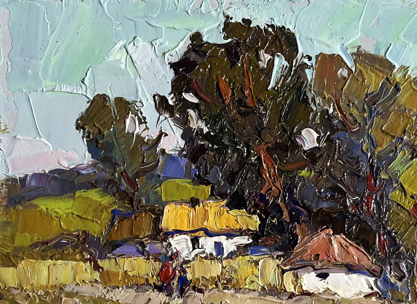 Oil painting Village houses Oksana Ivanyuk