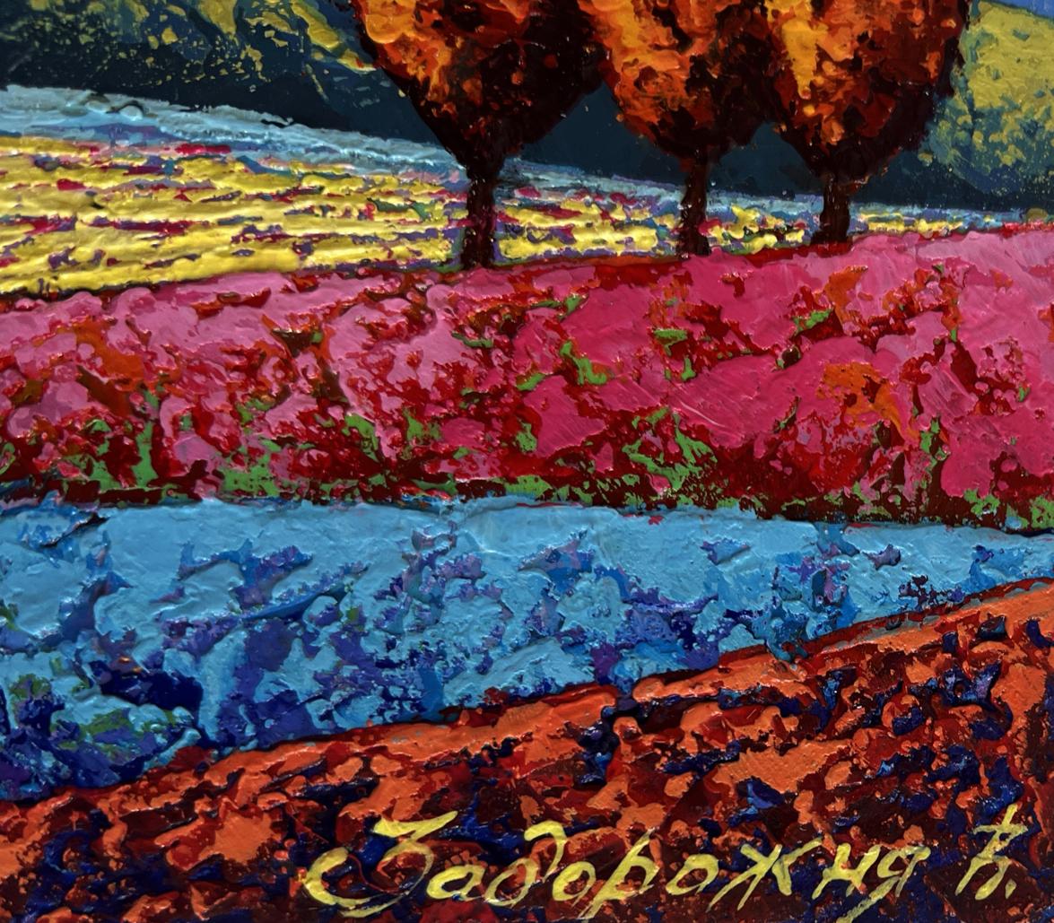 Oil painting Three autumn guards among the fields V. Zadorozhnya