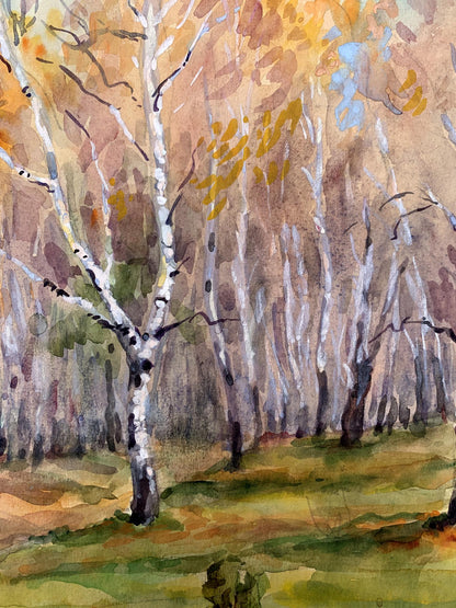 Watercolor painting Autumn birch forest Unknown artist