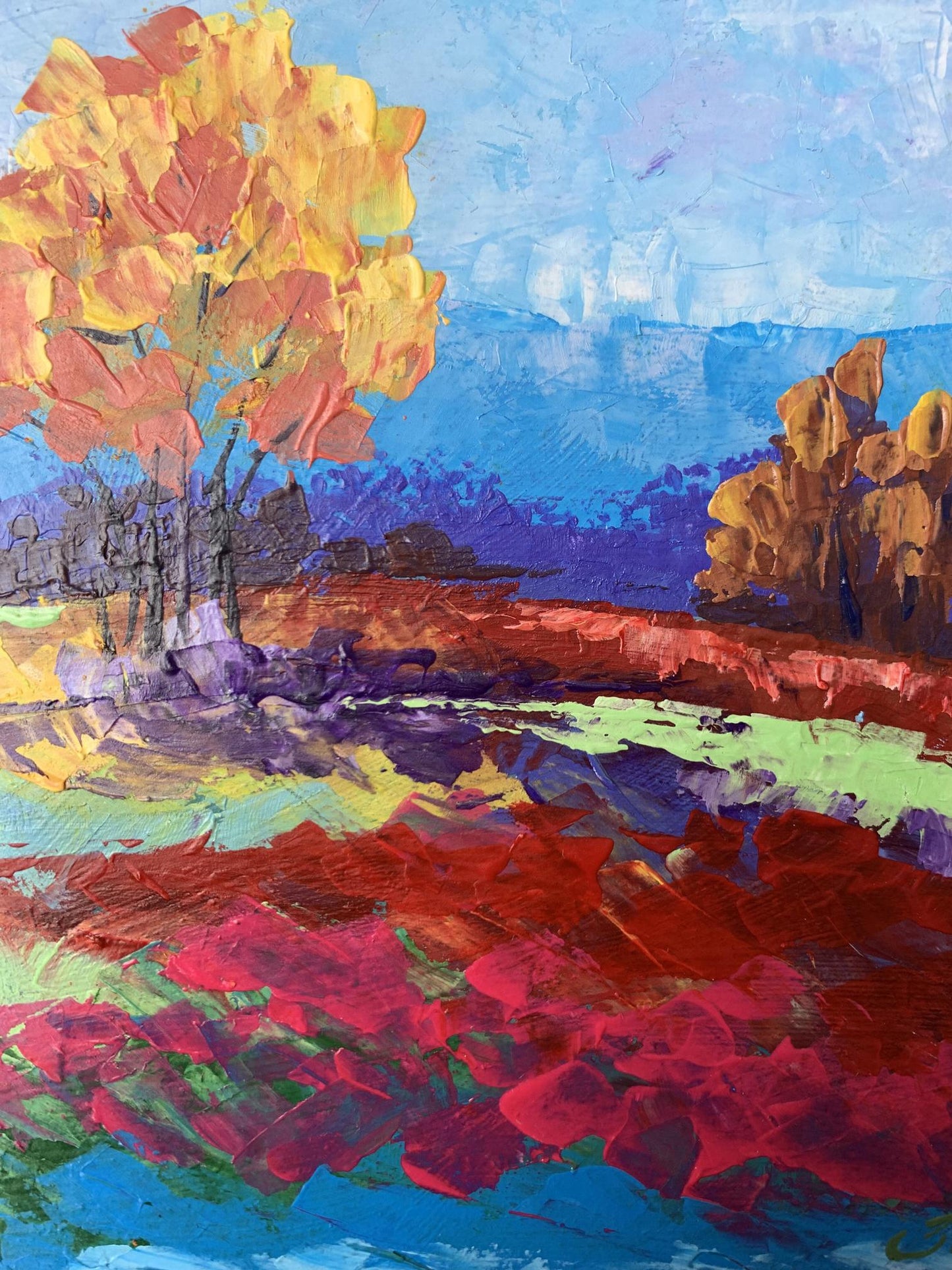 Oil painting Autumn lonely tree V. Zadorozhnya