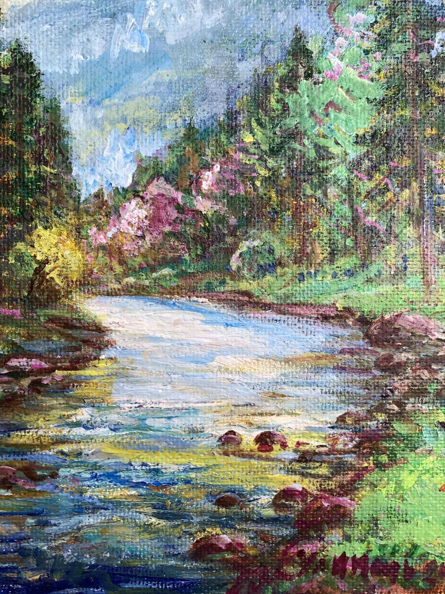 Oil painting Calm stream in the mountains Yu. Ulinets