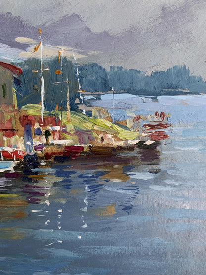 OIl painting Port for boats and yachts Yuriy Suprunchuk