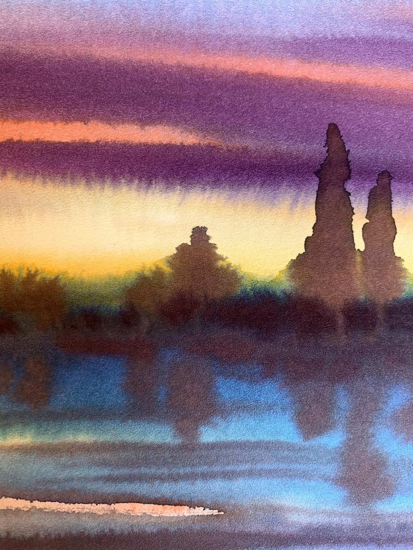 Watercolor painting Sunset on the river Svetlana Gramm