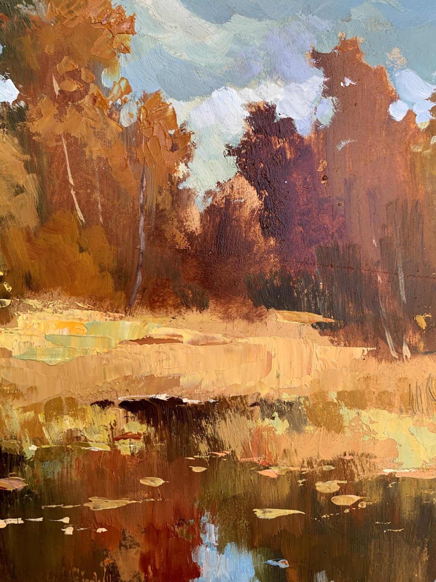 OIl painting Golden autumn and gentle river Yuriy Suprunchuk