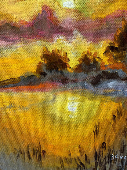 Oil painting Sunset sun Valentina Simashchuk