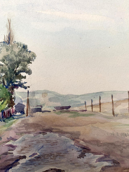 Watercolor painting Road in the field Unknown artist