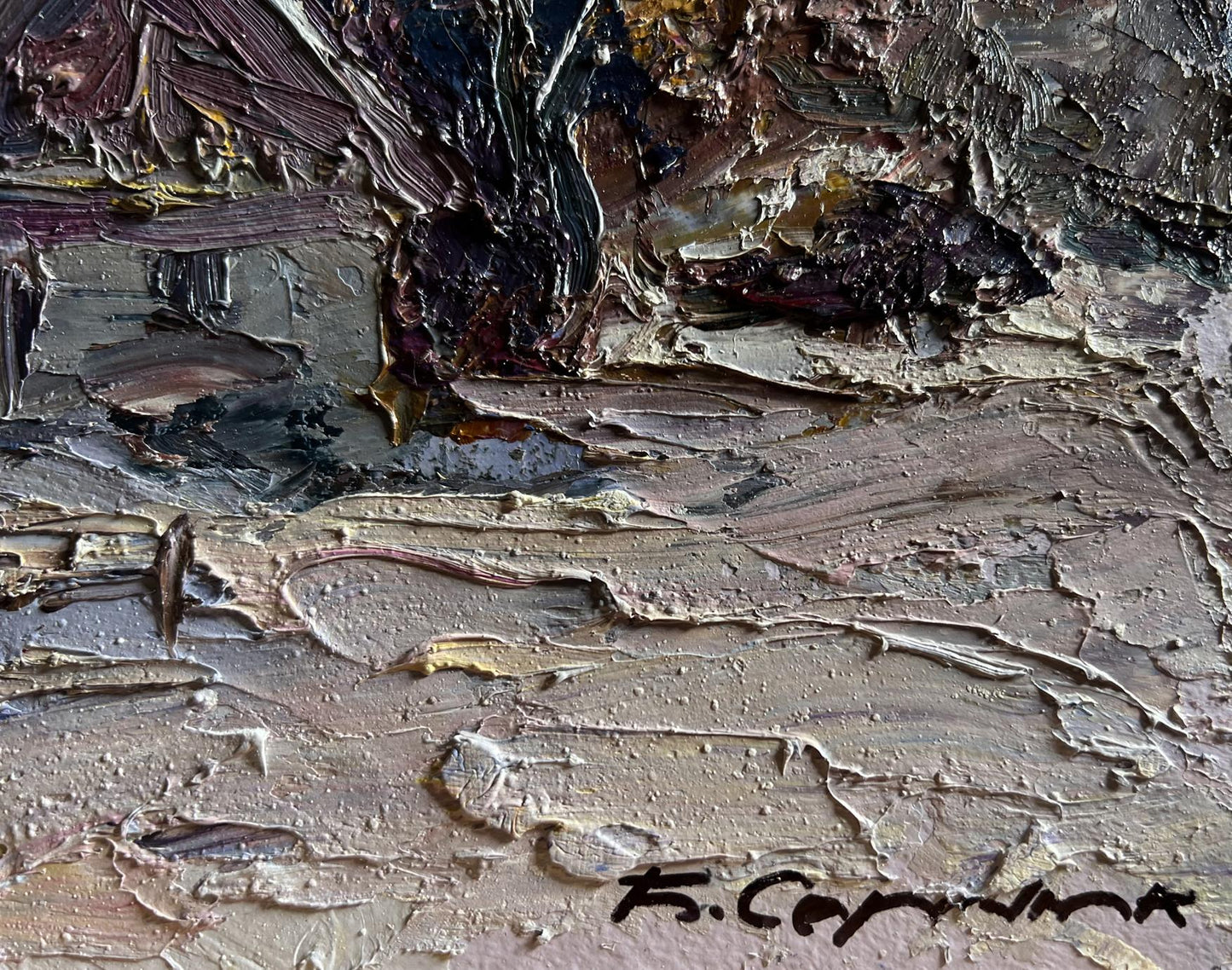 Oil painting Winter village evening Boris Serdyuk