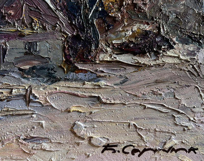 Oil painting Winter village evening Boris Serdyuk