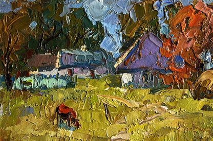 Oil painting Autumn has come to the village Oksana Ivanyuk